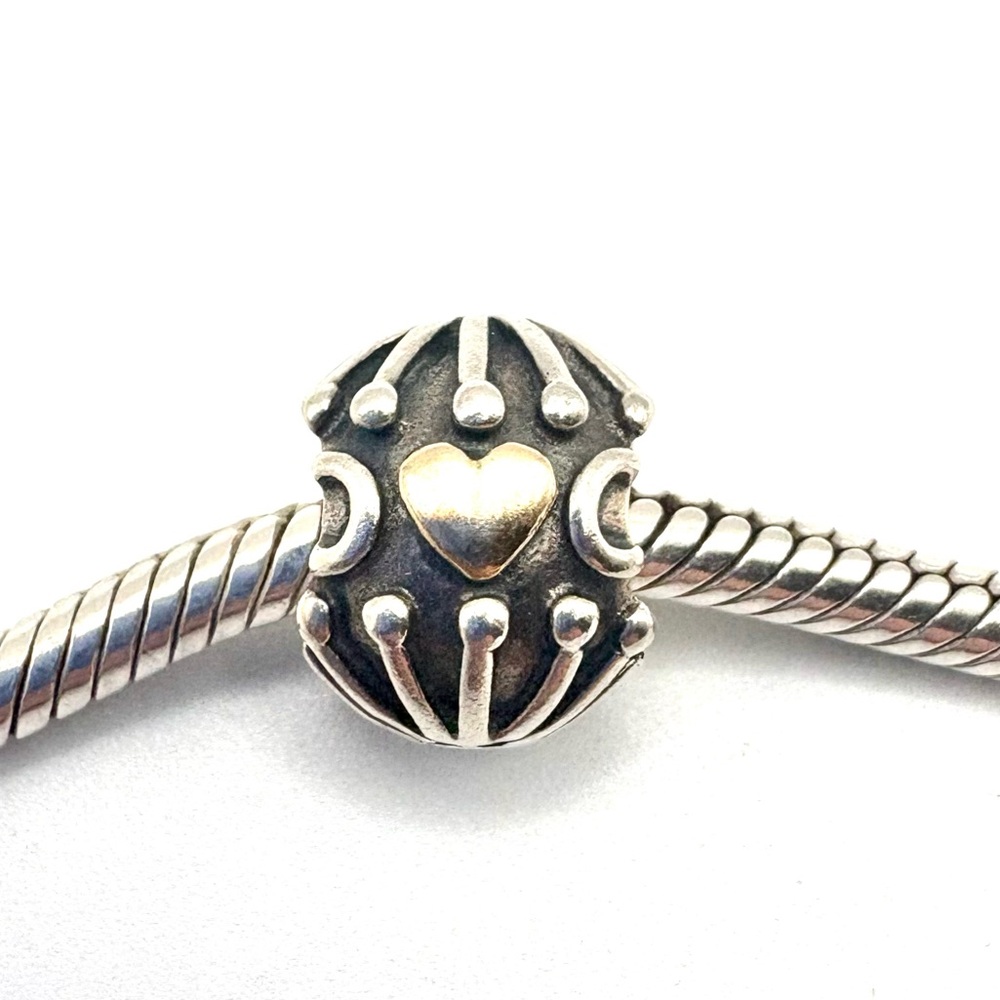 Pandora Sterling Silver & 14K Gold Hatched Heart Bead Charm